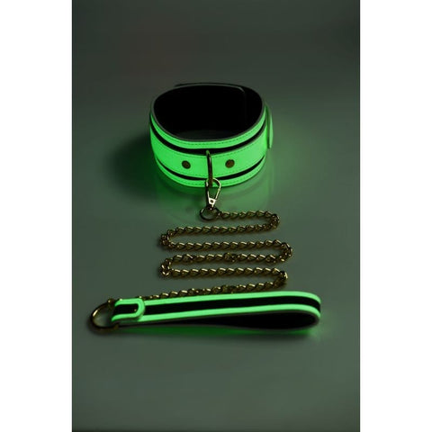 Kink in the Dark Glowing Collar and Lead Set Fluro Green > Bondage Gear > Collars