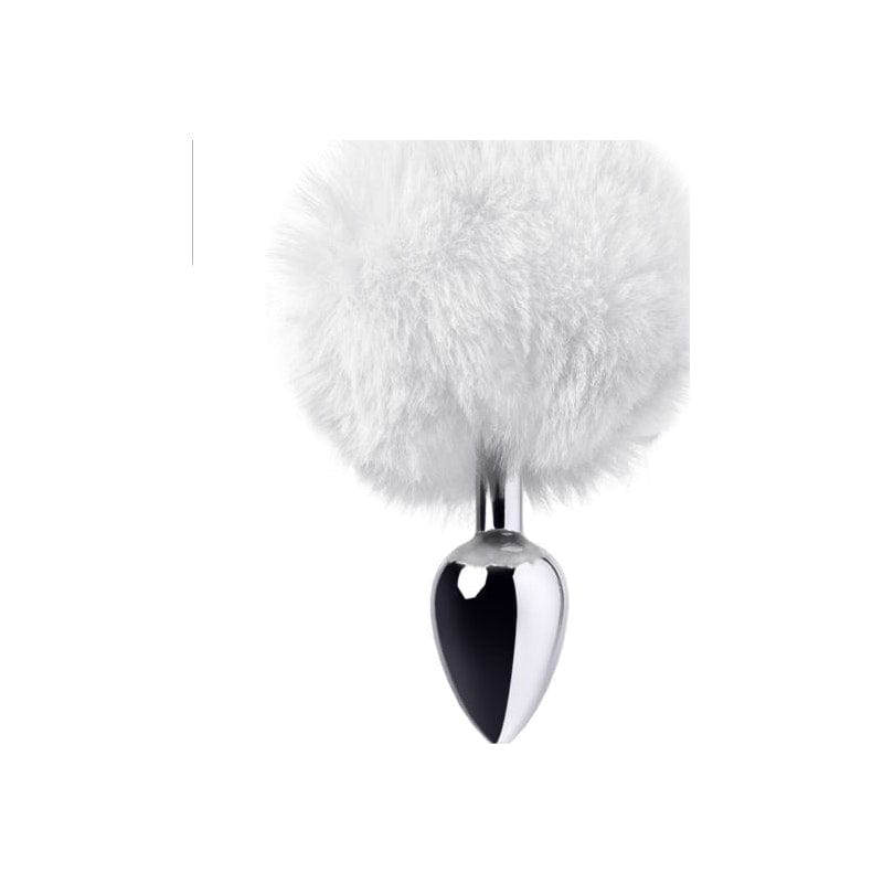 Silver Metal Anal Plug Small with White Faux Fur Tail Tails