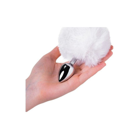 Silver Metal Anal Plug Small with White Faux Fur Tail Tails
