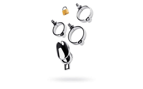 Silver Metal Chastity Cage Adjustable for Enhanced Dominance and Surrender Ball Stretcher