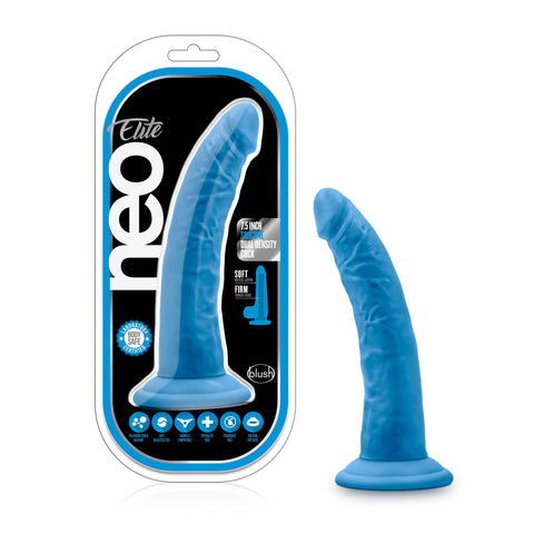 Neo Elite 7.5 Inch Silicone Dual Density Cock in Neon Blue DONGS