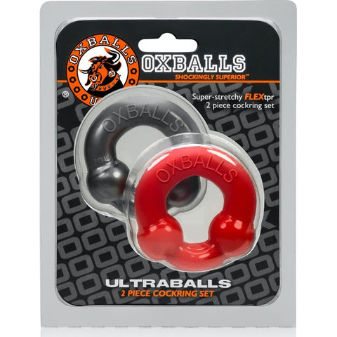Ultraballs 2 Pack Cockring Steel and Red COCK RING Set
