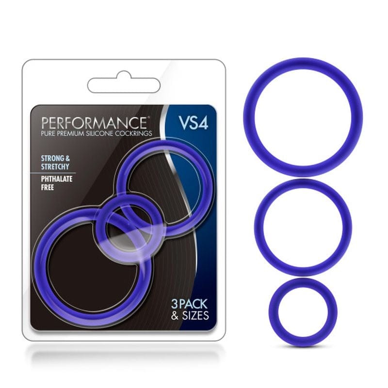 Performance Silicone Cock Ring 3 Pc Set Indigo for Stamina COCK RING Set