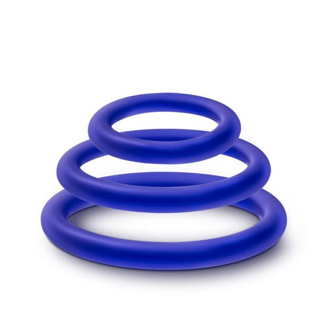 Performance Silicone Cock Ring 3 Pc Set Indigo for Stamina COCK RING Set