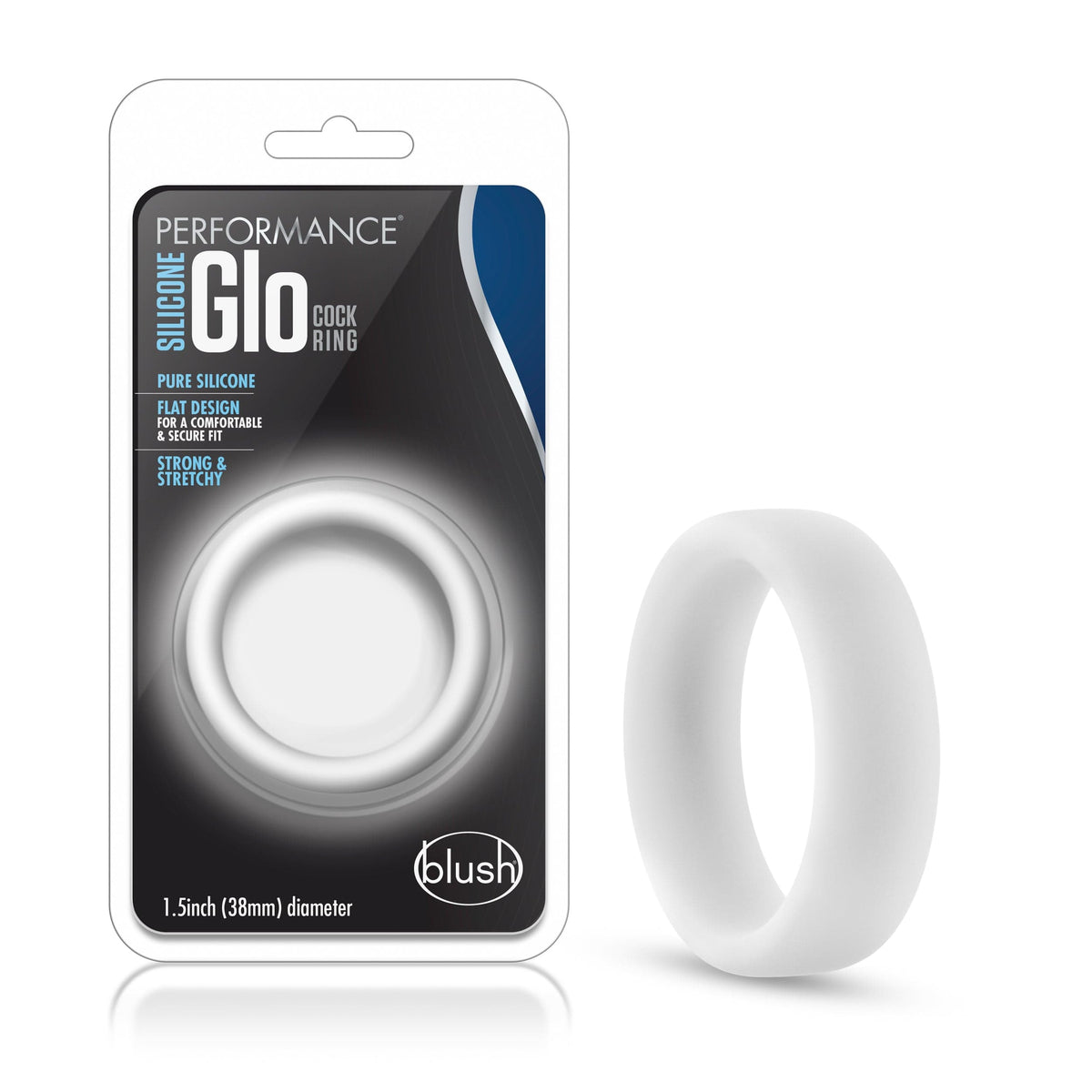Performance Silicone Glo Cock Ring 1.5in White Glow for Comfort COCK RINGS