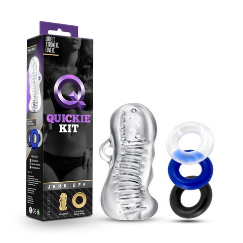 Quickie Kit Jerk Off Clear Stroker with Cock Rings Kits