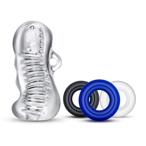 Quickie Kit Jerk Off Clear Stroker with Cock Rings Kits