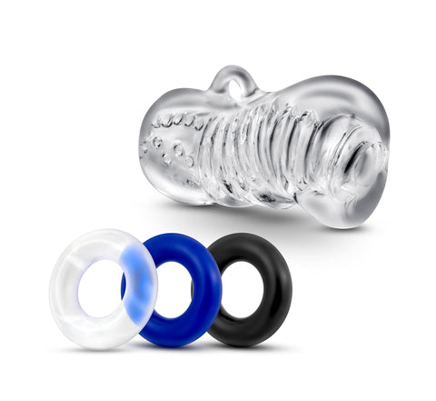 Quickie Kit Jerk Off Clear Stroker with Cock Rings Kits