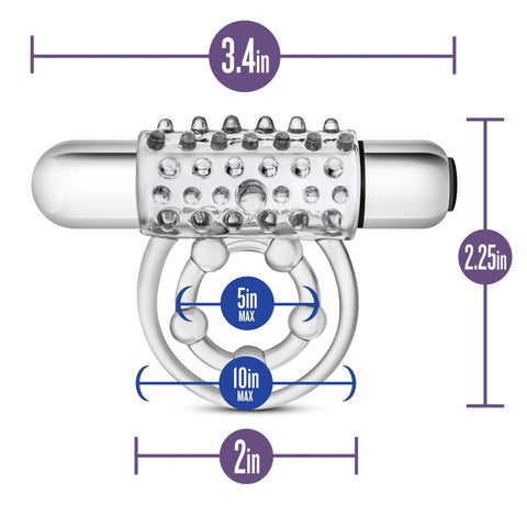 Stay Hard Vibrating Super Clitifier - Vibrating Cock Ring - Clear BULLETS