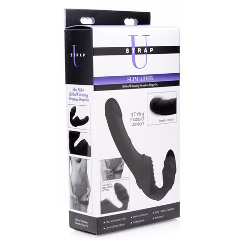 Slim Rider Ribbed Vibrating Silicone Strapless Strap On > Realistic Dildos and Vibes > Strapless Strap Ons