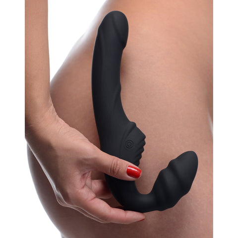Slim Rider Ribbed Vibrating Silicone Strapless Strap On > Realistic Dildos and Vibes > Strapless Strap Ons