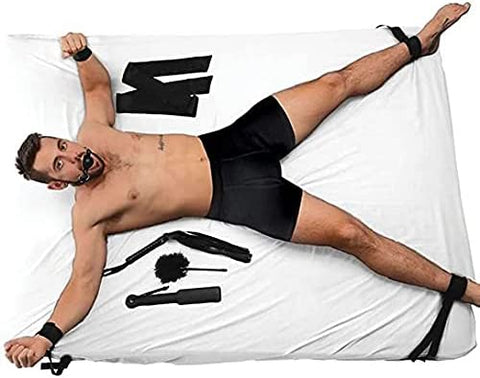 6-Piece Bed Restraint Bondage Kit Black for Couples Restraints