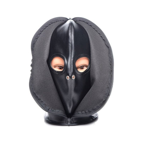 Zip Front Bondage Hood in Black Blindfold