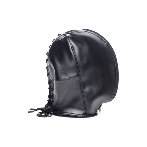 Zip Front Bondage Hood in Black Blindfold